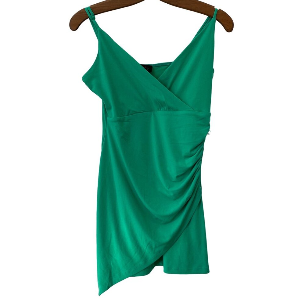 Fiestar Dress Size Medium Faux Wrap Mini Ruched Minimalist Trendy Summer Boho